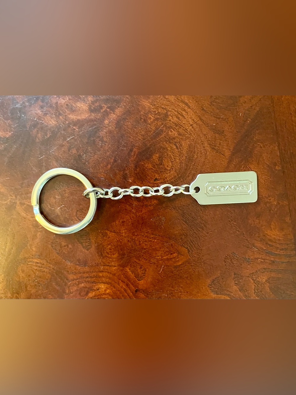 COACH Silver Tone Logo Tag Keychain